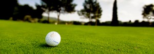 Golf ball sitting on the green